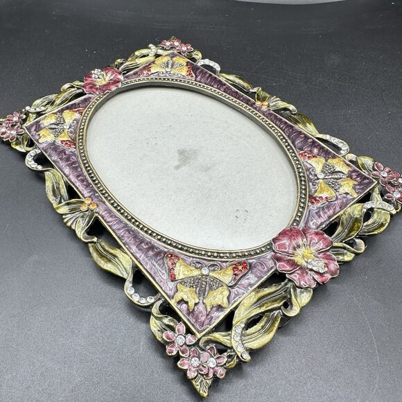 Enamel Jeweled Butterfly Flower Rhinestones Picture Frame Pier 1? Metal Purple - Picture 10 of 16